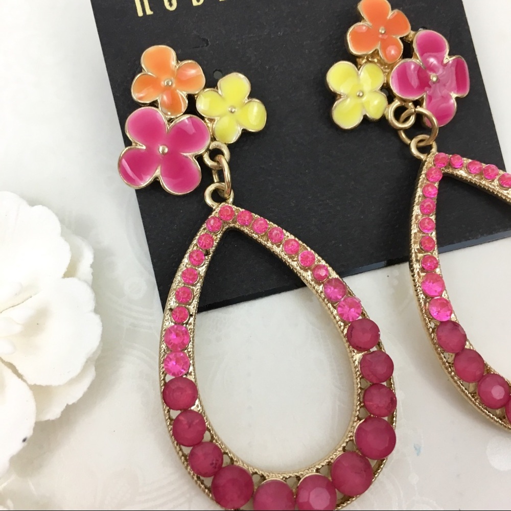 FLORAL DANGLE EARRINGS NWT Robert Rose RHINESTONE - Picture 3 of 4